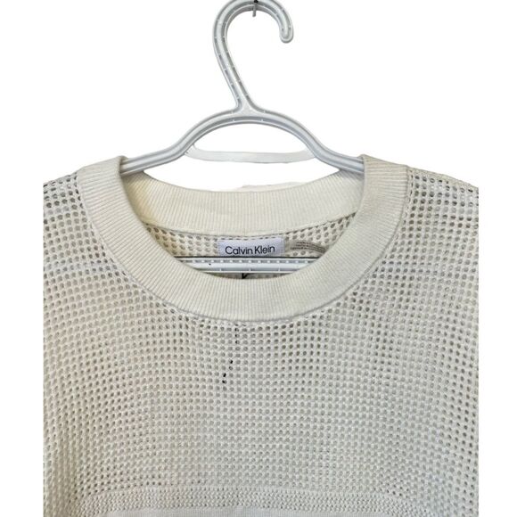 NWOT Calvin Klein | White Mesh Open Weave Logo Crewneck Pullover Sweater XL - Picture 4 of 9
